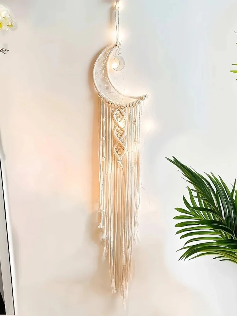 Boho Crescent Moon Macramé Wall Hanging - Cream